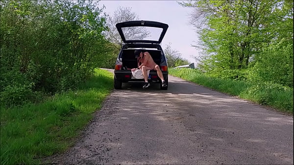 naked slave pig exposed in penis cage travel in trunk outdoor hiking public in the wood bdsm cbt 3